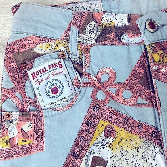 ROYAL FAKS Y2K Vintage Rare Legging Ceremonial Print Style Size 28. - Picture 3 of 12